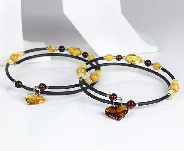 Bernstein-Armband mit Herzanhänger aus Silber