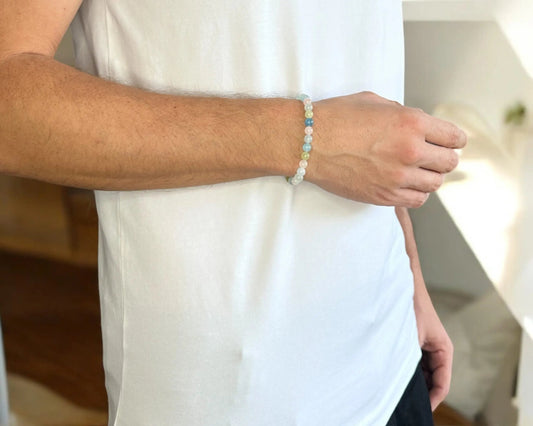 Handgefertigtes Beryll-Armband „Candy“ 6 mm Perlen Multi-Colour elastisch 19 cm