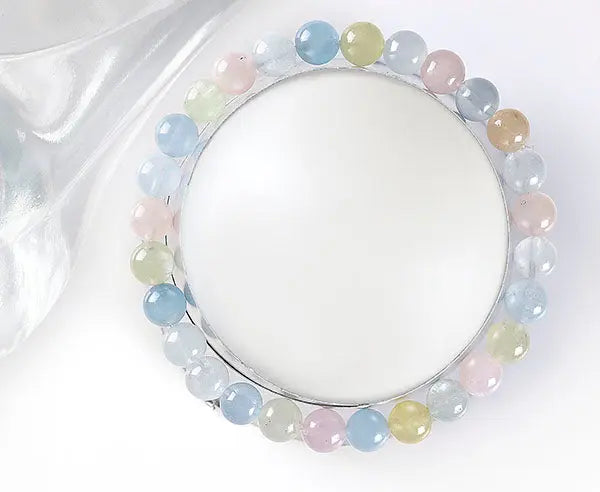 Handgefertigtes Beryll-Armband „Candy“ 6 mm Perlen Multi-Colour elastisch 19 cm