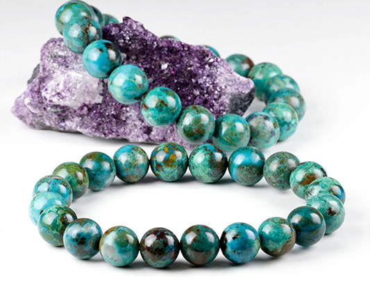 Chrysokoll-Armband handgefertigt mit 10 mm Perlen für innere Ruhe und Harmonie