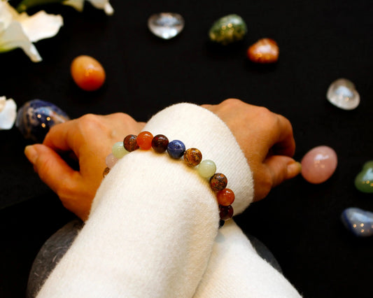 Armband mit verschiedenen Edelsteinen handgefertigt aus den Schätzen der Welt Schmuckstück für Energie Vielfalt und Balance Tiger Treasure- Qualität, inspiriert seit 1890