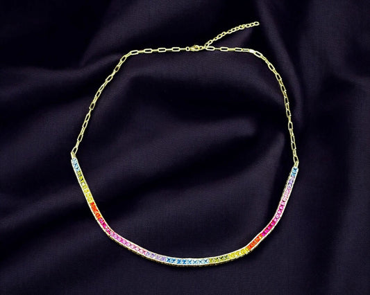 Vergoldete Kette mit Rainbow Zirkoniasteinen für LGBTQ Pride