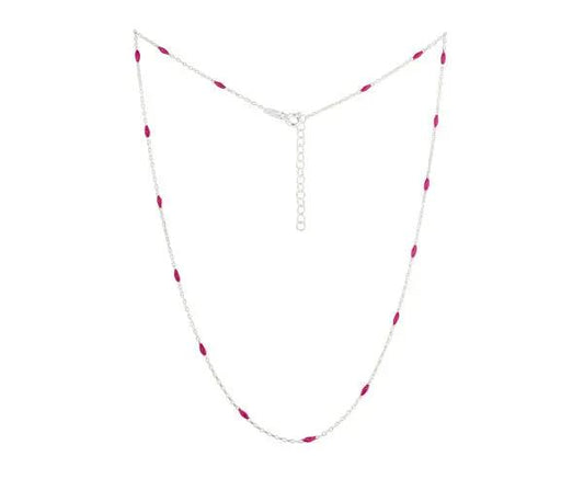 Emailliertes rhodiniertes Silber Collier mit pinkfarbenen Oliven