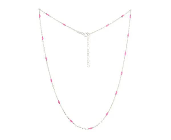 Emailliertes und rhodiniertes Silber Collier mit rosa Oliven