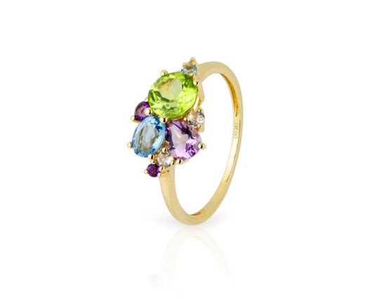 Gelbgoldring 585 mit Peridot, Edeltopas & Amethyst Tiger Treasure - Qualität, inspiriert seit 1890