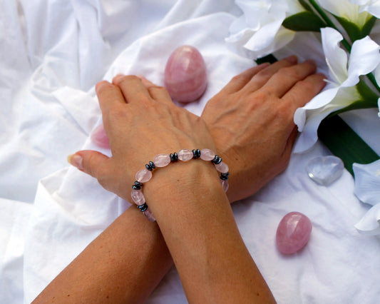 Handgefertigtes Rosenquarz-Armband mit Hämatin – Eleganz, Harmonie & Schutz Tiger Treasure- Qualität, inspiriert seit 1890