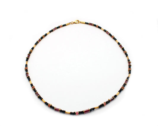 edelsteinkette black heat 45cm schwarzer spinell roter spinell granat 3mm 8mm vergoldeter karabiner silber