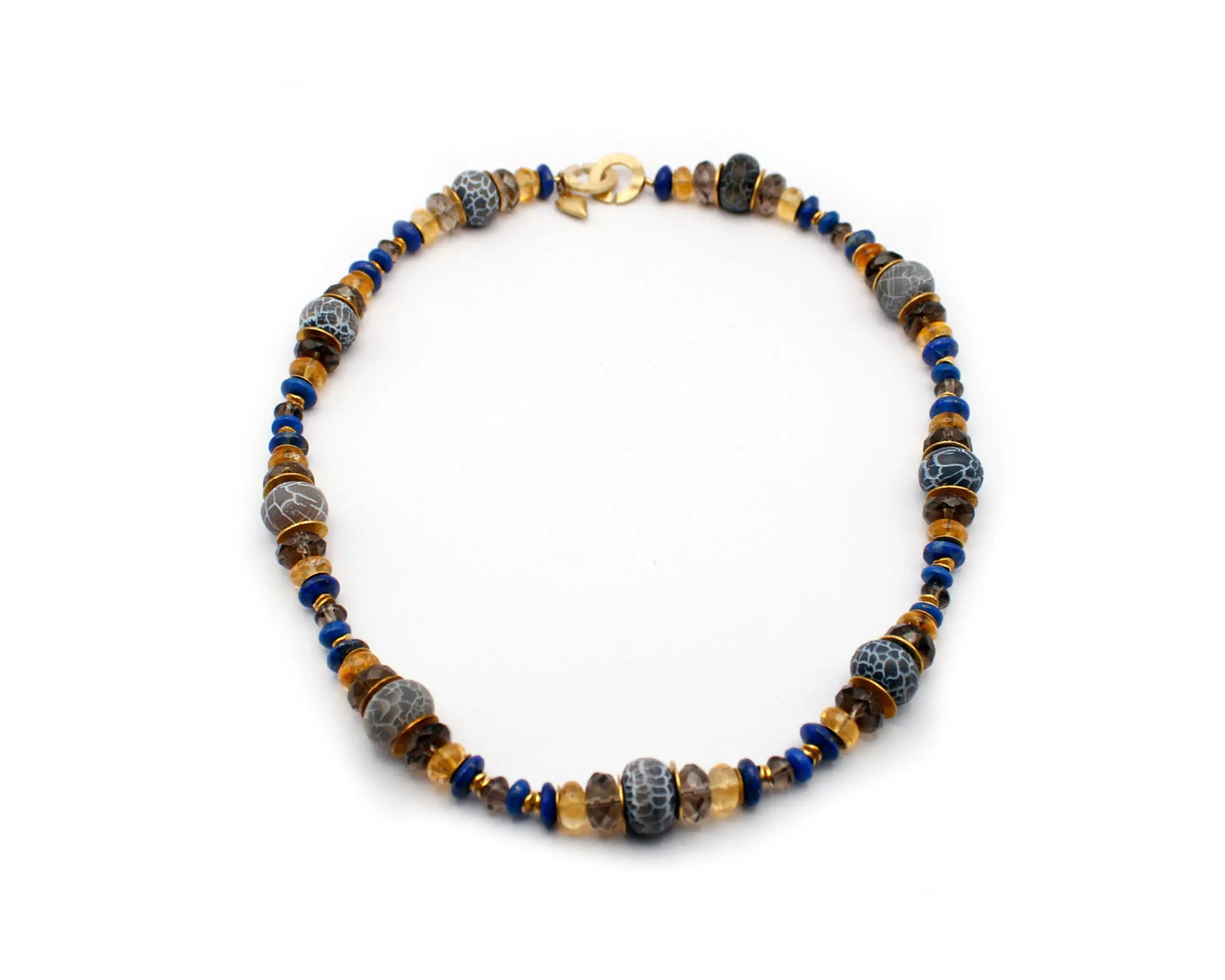 edelsteinkette blueberry 45cm mit lapis citrin rauchquarz quarz und vergoldetem einhängeverschluss