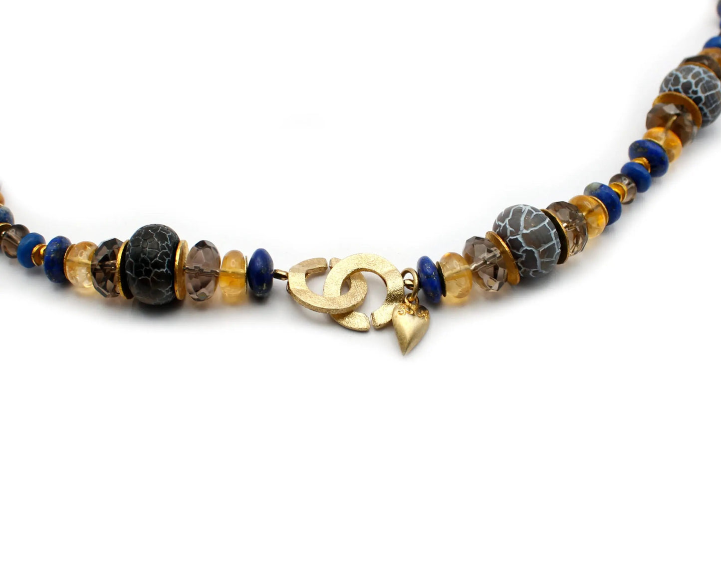 edelsteinkette blueberry 45cm mit lapis citrin rauchquarz quarz und vergoldetem einhängeverschluss