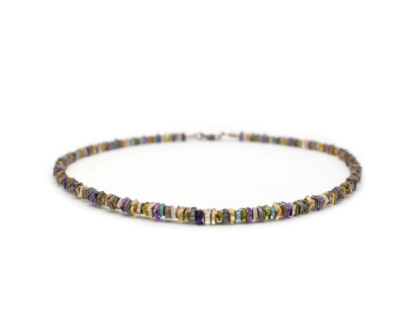 Bunte Edelsteinkette 45 cm mit quadratischen Edelsteinscheiben 4–5 mm und 925 Silber Karabinerverschluss