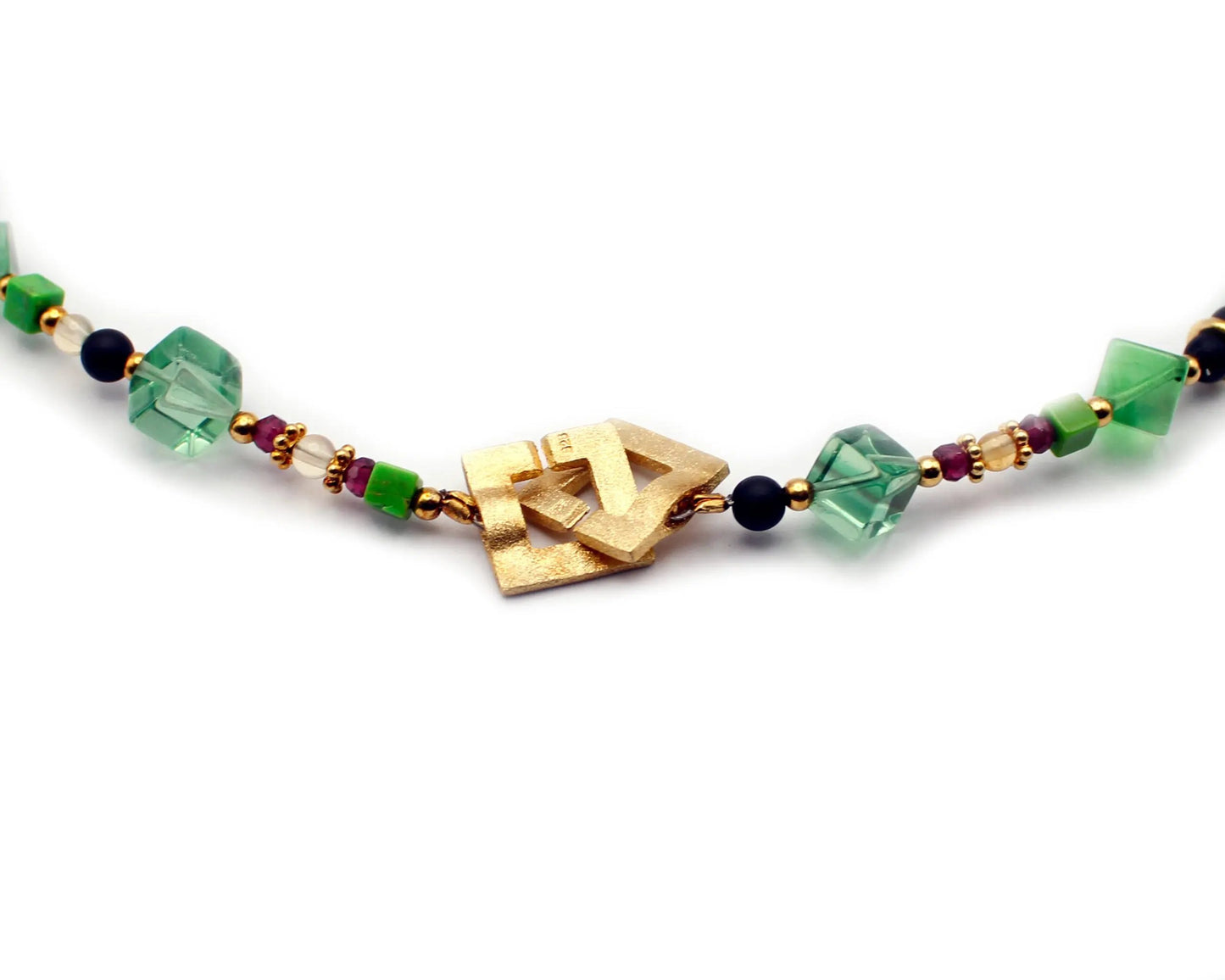 bunte edelsteinkette jelly 45cm mit fluorit granat turmalin onyx gaspith und vergoldetem viereckverschluss