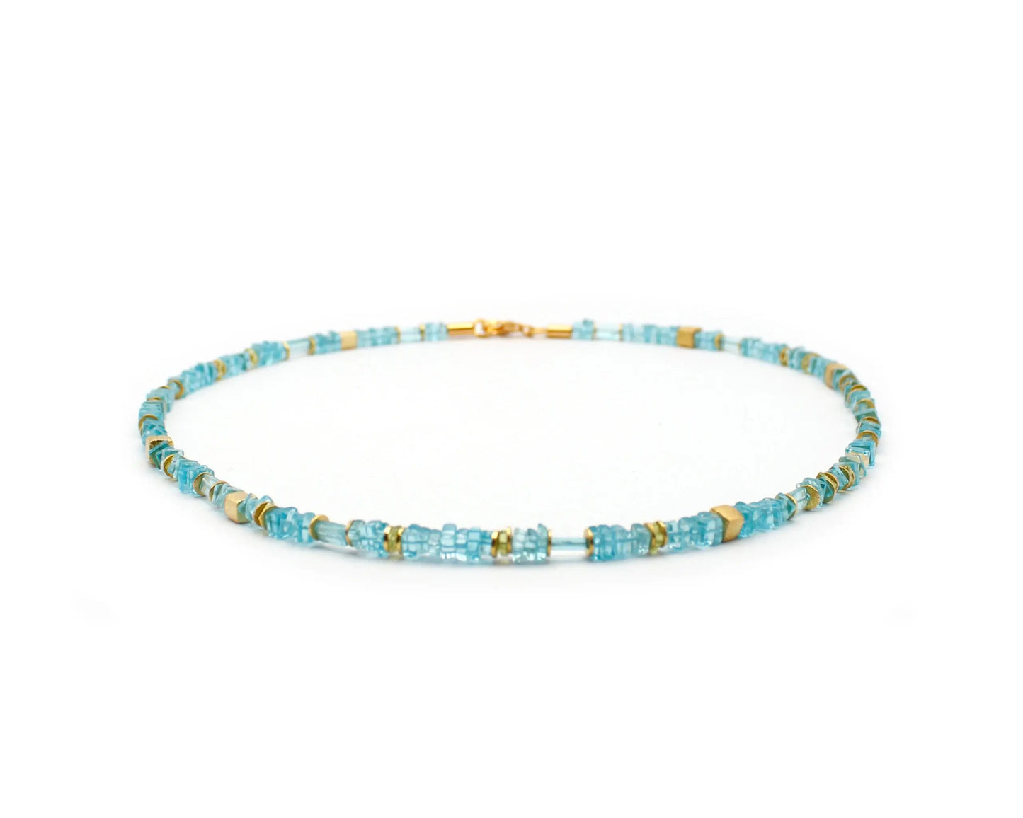 apatit kette mint 45cm viereckige edelsteine 4mm vergoldeter karabiner 925 silber handgefertigt