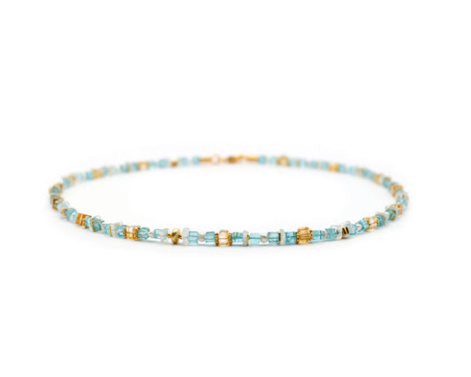 Handgefertigte Edelsteinkette mit Aquamarin Apatit Citrin und Süßwasserperlen 45 cm 5 mm rund & eckig vergoldeter Karabiner