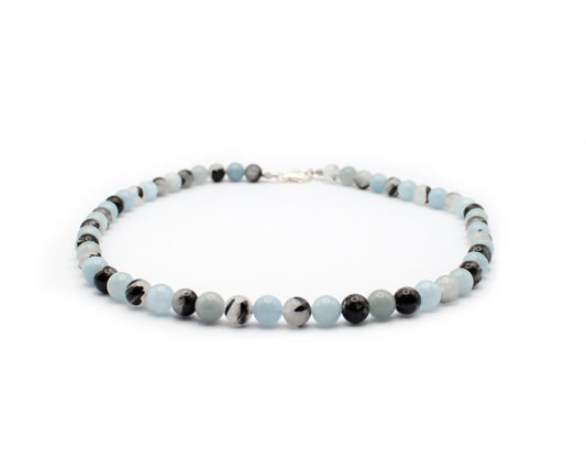 Kette aus Aquamarin Bergkristall und Turmalin handgefertigtes Schmuckstück aus Brasilien mit 925 Silberkarabiner für Klarheit Balance und innere Harmonie Tiger Treasure - Qualität, inspiriert seit 1890