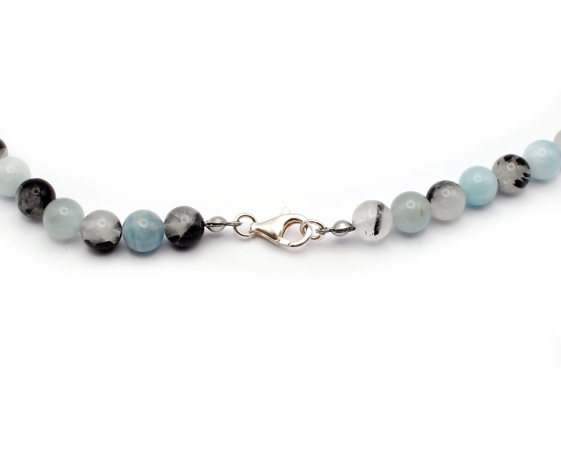 Kette aus Aquamarin Bergkristall und Turmalin handgefertigtes Schmuckstück aus Brasilien mit 925 Silberkarabiner für Klarheit Balance und innere Harmonie Tiger Treasure - Qualität, inspiriert seit 1890
