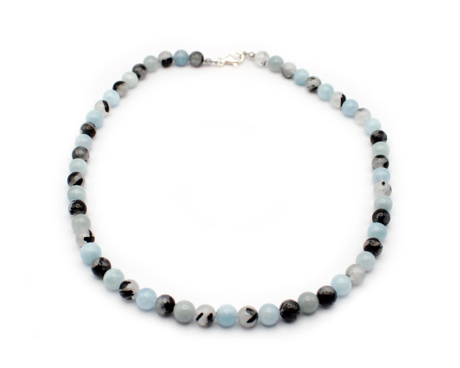 Kette aus Aquamarin Bergkristall und Turmalin handgefertigtes Schmuckstück aus Brasilien mit 925 Silberkarabiner für Klarheit Balance und innere Harmonie Tiger Treasure - Qualität, inspiriert seit 1890