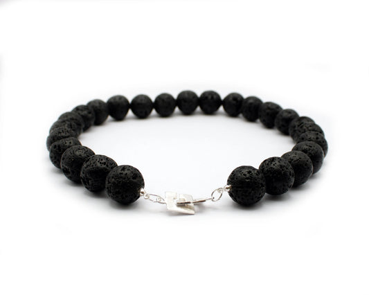 Lavastein Kette 18 mm handgefertigtes Schmuckstück aus Vulkangestein mit 925 Silberverschluss für Stärke Ausdruck und Ursprünglichkeit Tiger Treasure - Qualität, inspiriert seit 1890