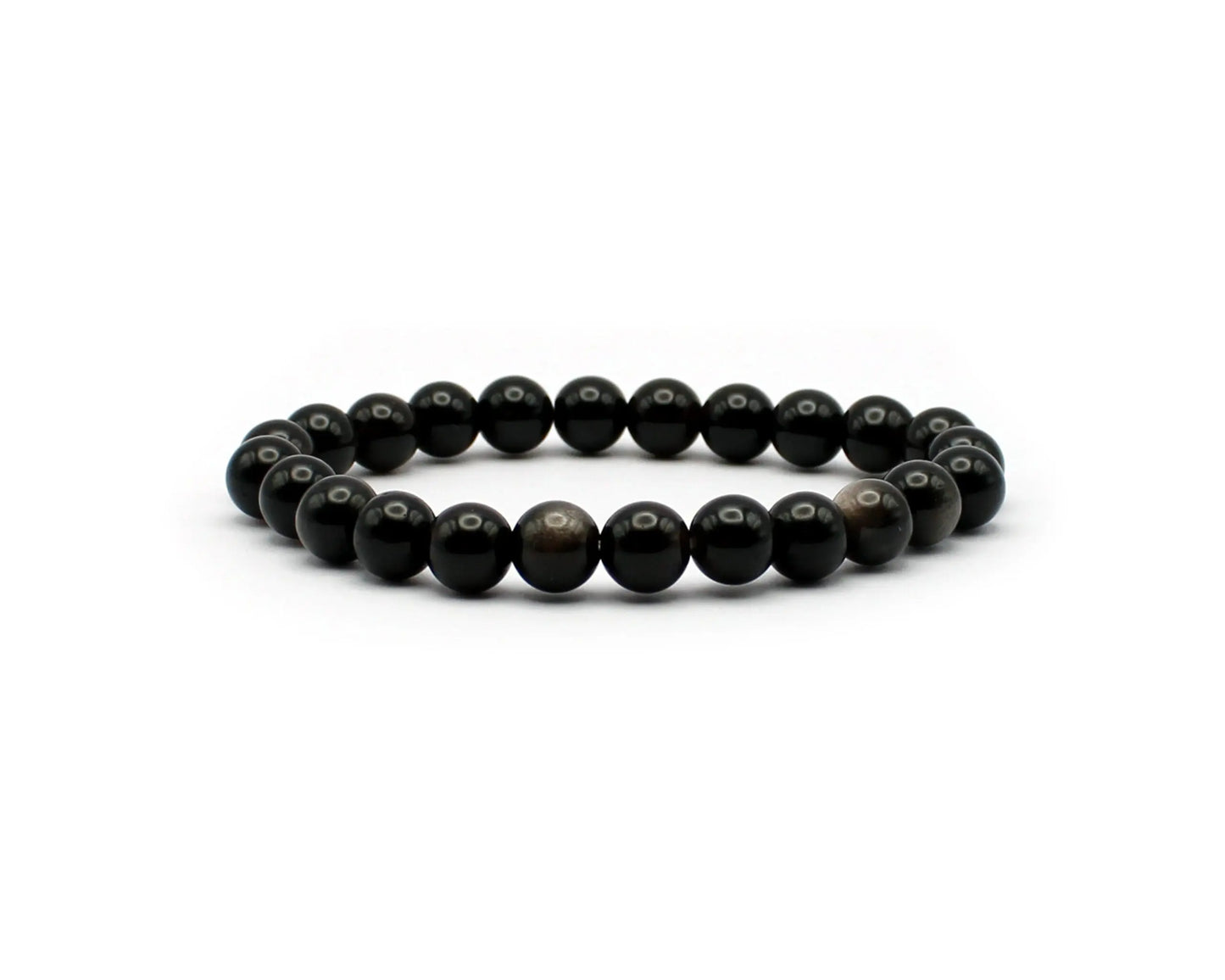 obsidian silber armband 8mm rund elastisch edelstein schmuck damen handgefertigt 19cm silbergrau