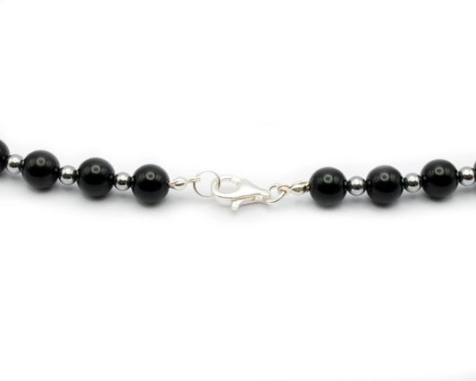 Onyx Kette mit Hämatit handgefertigtes Schmuckstück aus Brasilien und Marokko mit 925 Silberkarabiner für Stärke Balance und Eleganz Tiger Treasure - Qualität, inspiriert seit 1890
