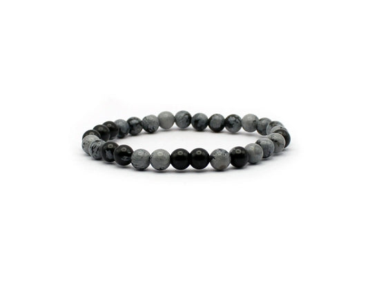 snow obsidian armband schwarz weiss 6mm 8mm edelstein elastisch handgemacht 19cm damen herren