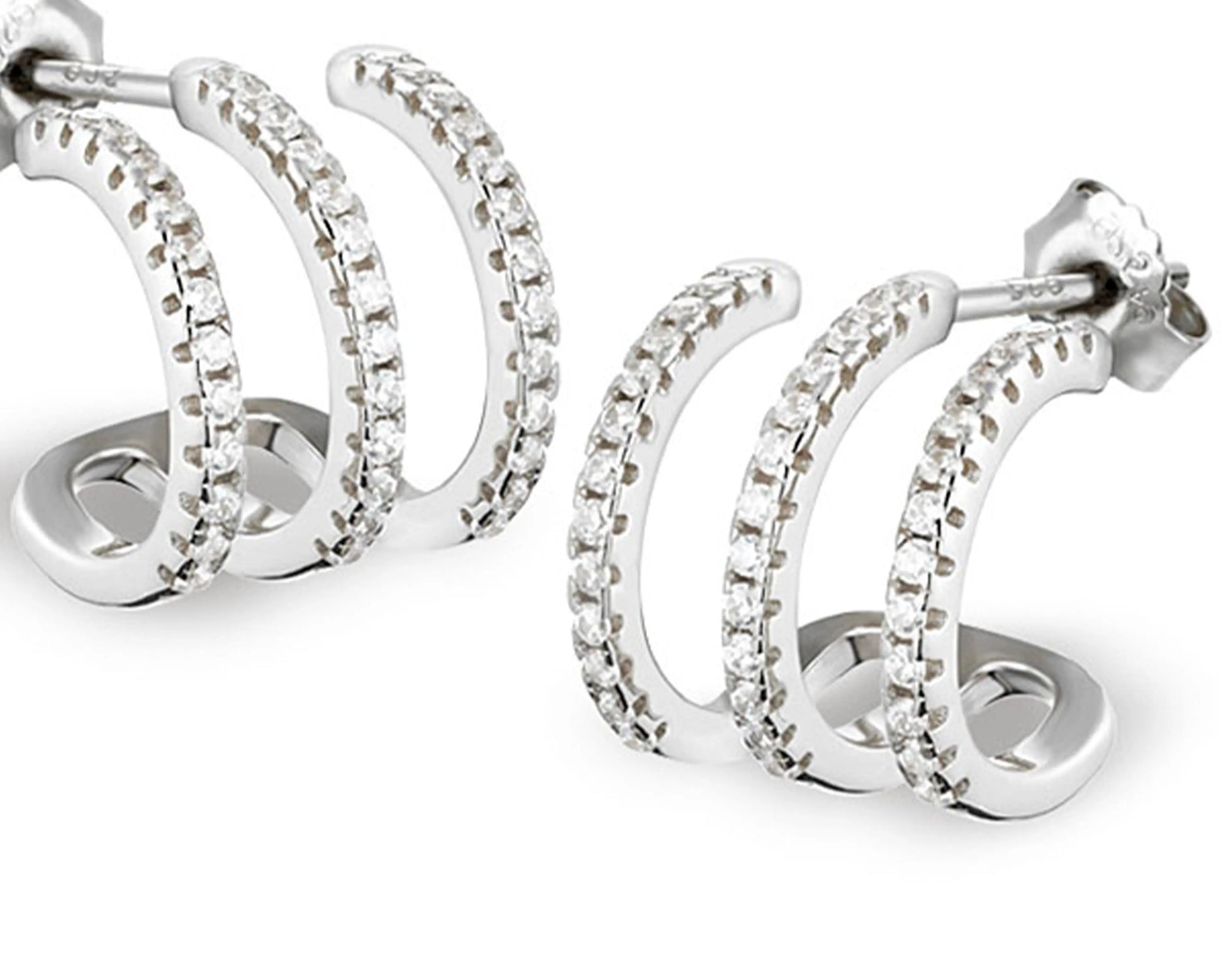 Silber Ohrstecker – Halbcreolen mit 3-reihigen Zirkonia, rhodiniert Tiger Treasure - Qualität, inspiriert seit 1890