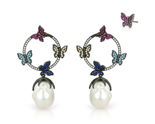 Silber Ohrstecker mit barocken Zuchtperlen & Schmetterlingen Tiger Treasure - Qualität, inspiriert seit 1890