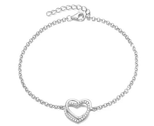 Silber Armband mit facettiertem Zirkonia Herz rhodiniert 18 + 3 cm lang
