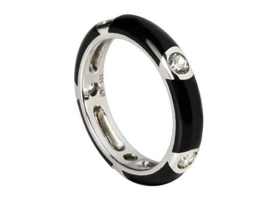 Silberring emailliert mit Zirkonia – rhodiniert, schwarz Tiger Treasure - Qualität, inspiriert seit 1890