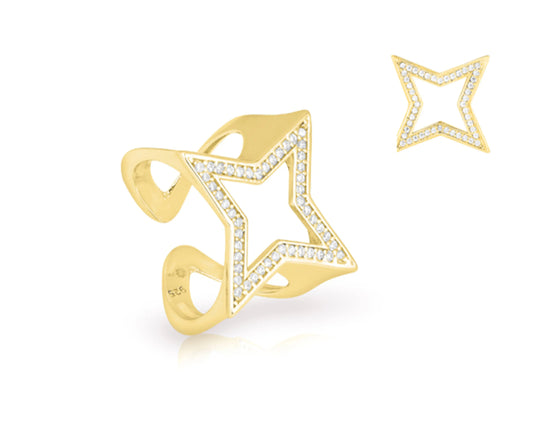 Silberring vergoldet mit Zirkonia-Stern & filigraner Ringschiene Tiger Treasure - Qualität, inspiriert seit 1890