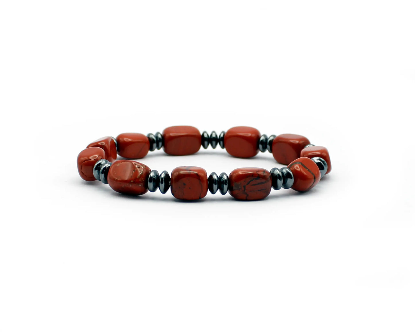 Handgefertigtes Silex-Armband mit Hämatin, 11x8 mm barocke Perlen, echtes Edelstein-Armband aus Deutschland, für Erdung und innere Stärke