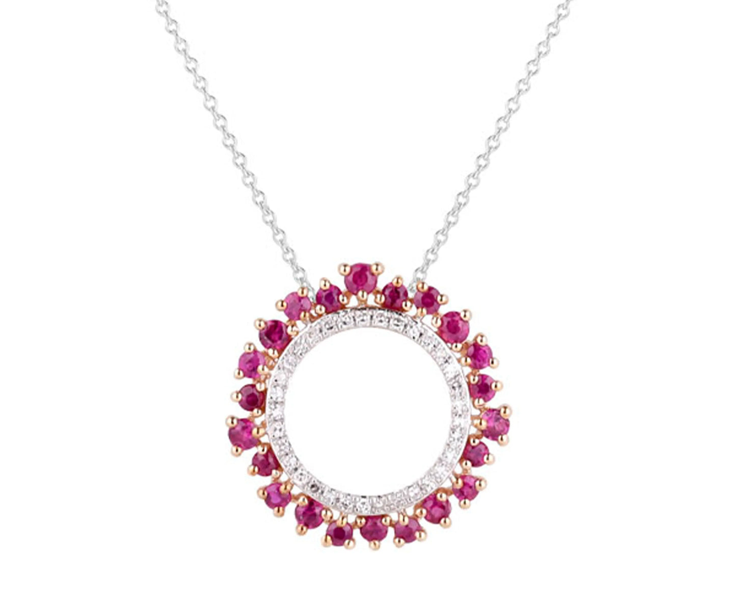 Weißgoldcollier 585 mit Rubinen & Diamanten im Kreis-Design Tiger Treasure - Qualität, inspiriert seit 1890