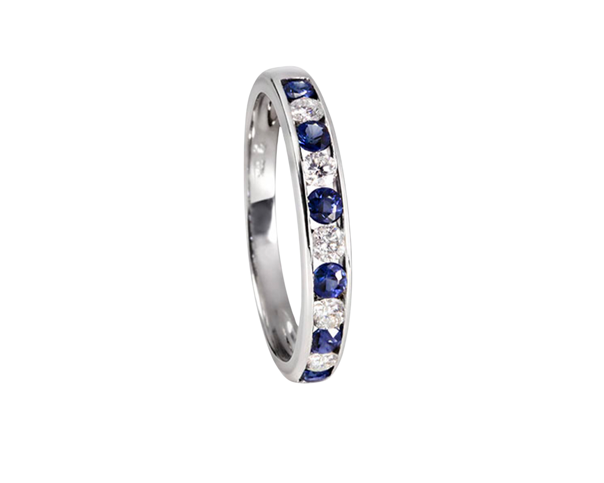 Weißgoldring 750 mit Saphiren und Brillanten facettiert, handgefertigt, Edelsteine aus Sri Lanka. | Tiger Treasure