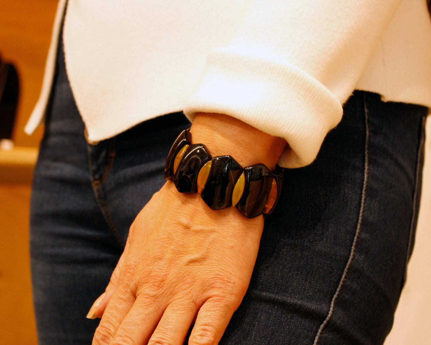 Achat Armreif mit Navette 30 mm – Ausdrucksstarke Eleganz aus Brasilien handgefertigt