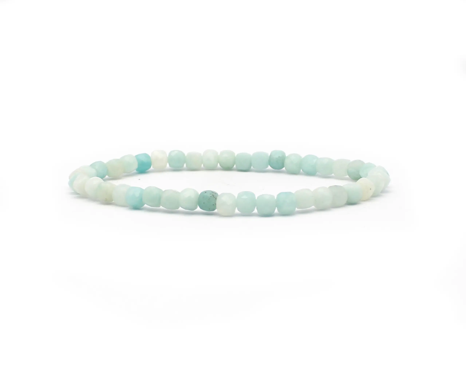 Handgefertigtes Amazonit Armband – 4 mm facettierte Edelstein-Perlen mit Diamond Polish, 19 cm Länge
