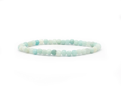 Handgefertigtes Amazonit Armband – 4 mm facettierte Edelstein-Perlen mit Diamond Polish, 19 cm Länge