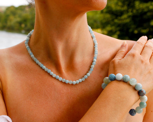 Aquamarin Kette handgefertigtes Schmuckstück aus Brasilien mit 925 Silberkarabiner für Harmonie Ruhe und zeitlose Eleganz Tiger Treasure - Qualität, inspiriert seit 1890