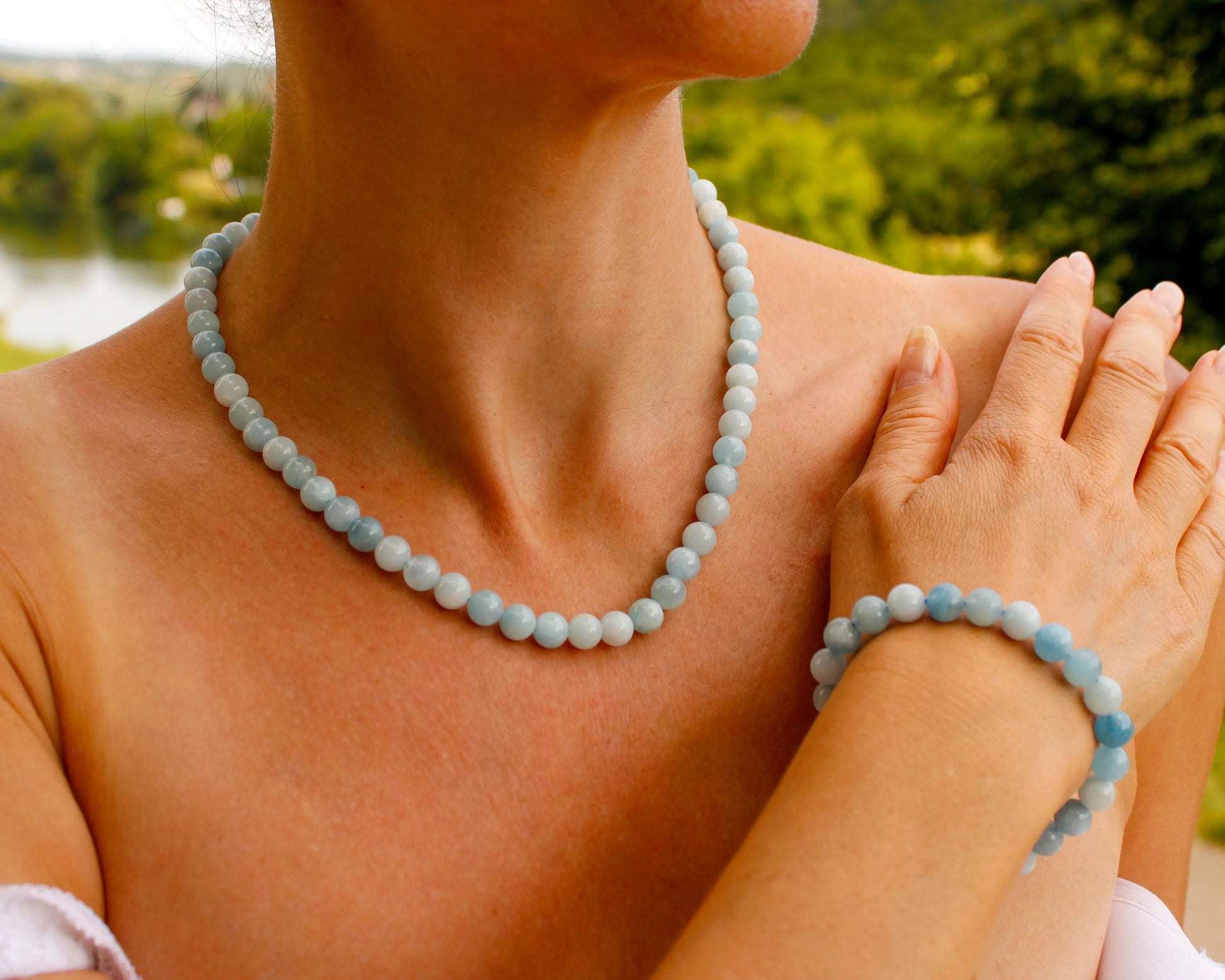 Aquamarin Kette handgefertigtes Schmuckstück aus Brasilien mit 925 Silberkarabiner für Harmonie Ruhe und zeitlose Eleganz Tiger Treasure - Qualität, inspiriert seit 1890