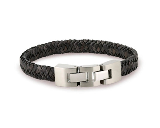 Armband aus Edelstahl und Leder – Graubraunes Design mit Klappverschluss Tiger Treasure - Qualität, inspiriert seit 1890