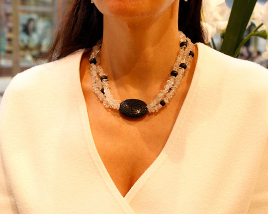 Bergkristall und Lavastein Kette mit Edelsteinen aus Europa eine ausdrucksstarke Kombination Tiger Treasure - Qualität, inspiriert seit 1890