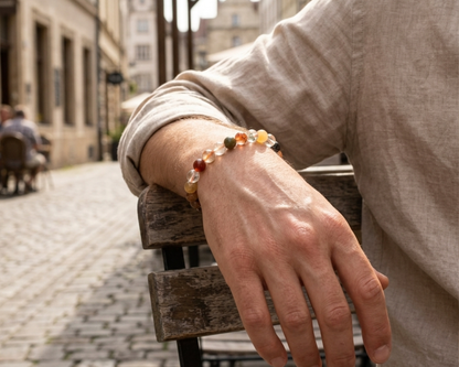 Bergkristall und Rutil multicolor Armband getragen | Tiger Treasure