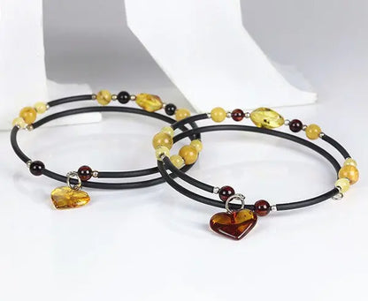 Bernstein-Armband mit Herzanhänger aus Silber