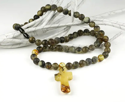 Bernsteinkette mit Kreuz aus echtem Bernstein handgefertigt
