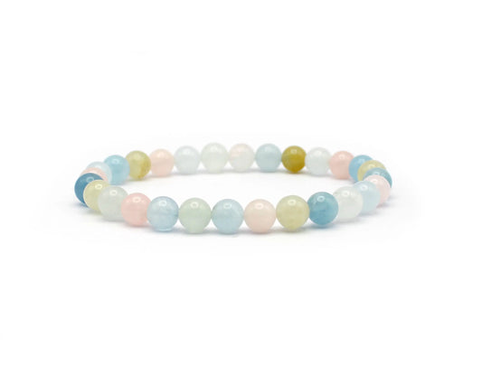 Handgefertigtes Beryll-Armband „Candy“ 6 mm Perlen Multi-Colour elastisch 19 cm