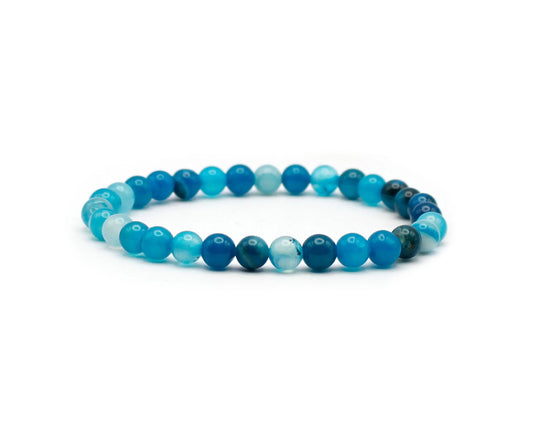 Elastisches Blauachat Armband mit 6 mm Edelsteinperlen, 19 cm Länge, handgefertigt und sanft im Look