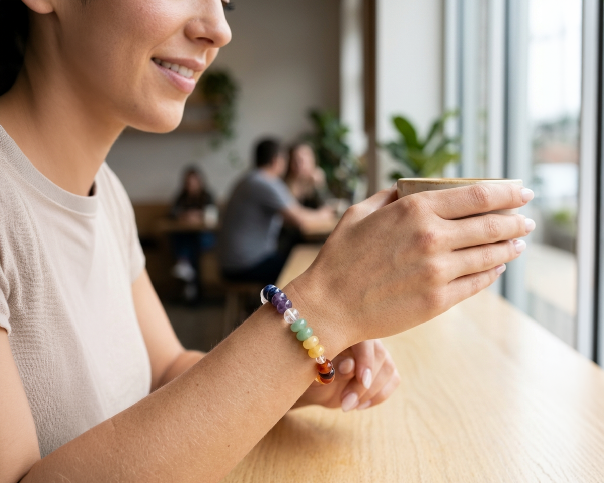 Chakra Armband im Rondell Schliff getragen | Tiger Treasure