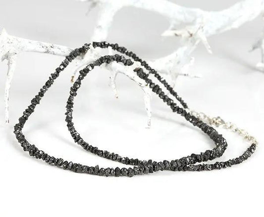 Schwarze Diamantkette 41cm Silber
