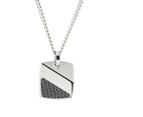 Anhänger aus Edelstahl mit Carboneinlage und 55 cm Kette für moderne Eleganz