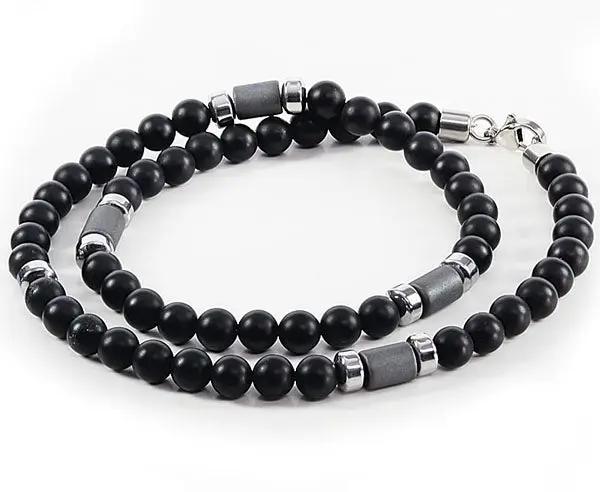 Edelstahl Kette mit Onyxkugeln und Hämatin