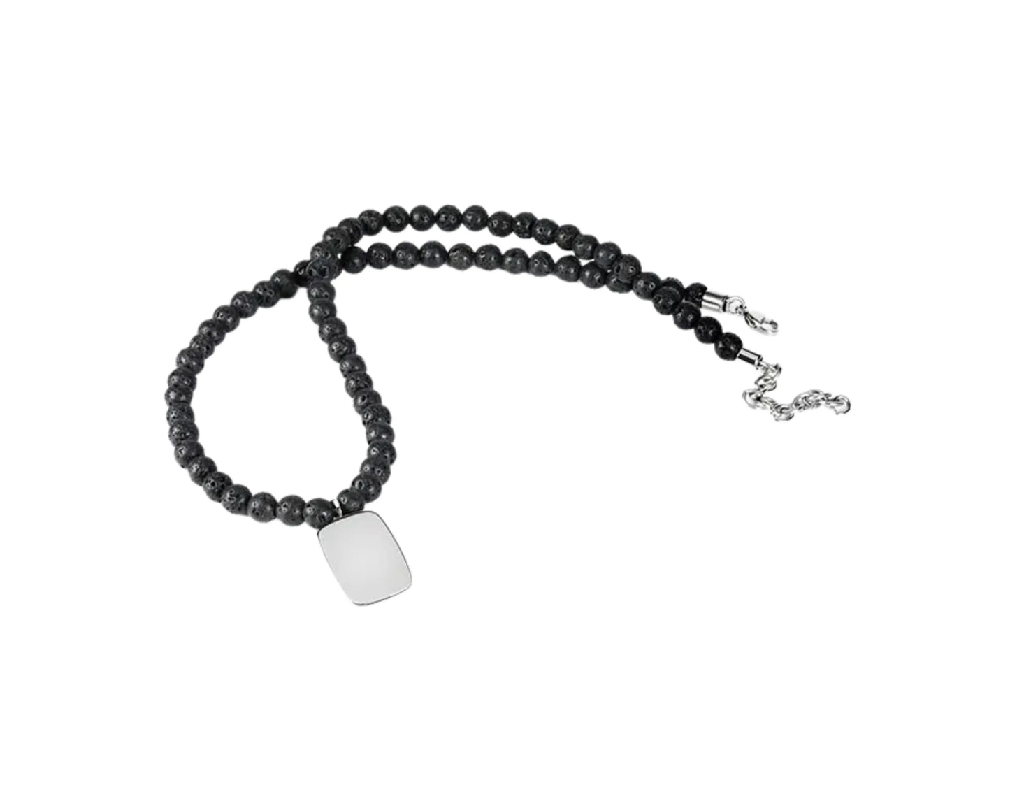 Collier en acier inoxydable et pierre de lave