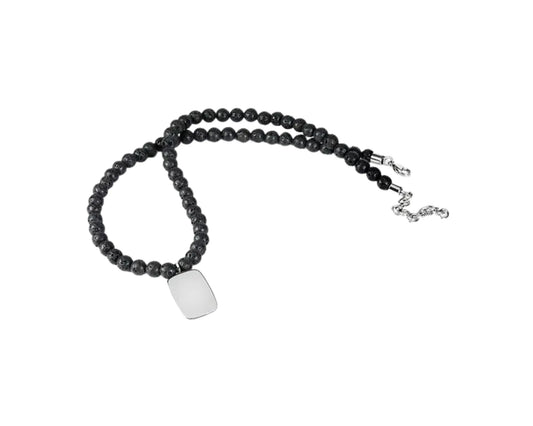 Collier en acier inoxydable et pierre de lave